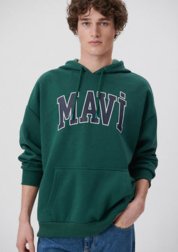 Mavi Logo Bask?l? Kapusonlu Yesil Sweatshirt