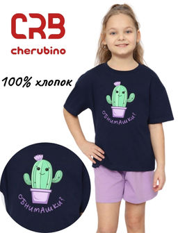 CRB wear/CSJG 50172-41 Пижама для девочки (футболка, шорты),темно-синий/Ex.Cherubino