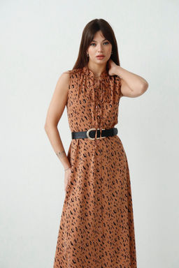 Martichelli Шёлковое платье, как из к/ф Красотка, светло-коричневое с принтом  фото 6