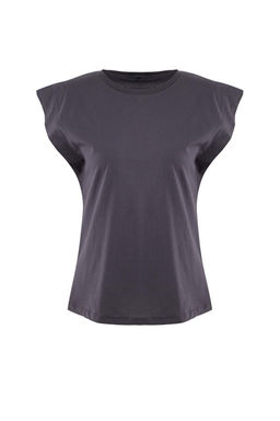 Antrasit %100 Pamuk Vatka Gorunumlu Basic Bisiklet Yaka Orme T-Shirt TWOSS20TS0021