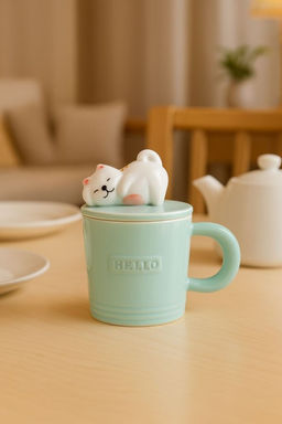 Кружка керамическая Hello dear cat, green (430 мл)