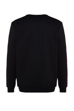 Siyah Bisiklet Yaka Regular/Normal Kesim Uzay Bask? Ici Polar/S?cak Tutan Sweatshirt TMNAW24SW00093