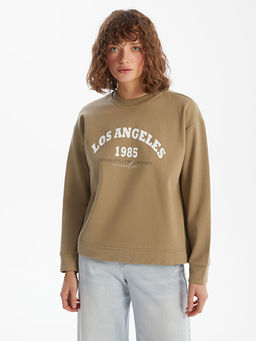 Bisiklet Yaka Los Angeles Bask?l? Oversize Kad?n Sweatshirt