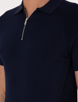 Lacivert Slim Fit Fermuarl_ Polo Yaka Triko T-shirt - Cacharel фото 7