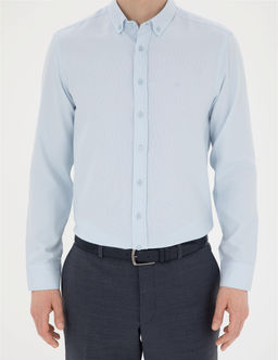 A__k Oxford Mavi Slim Fit Uzun Kollu G_mlek