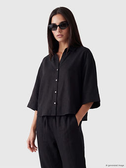 Keten Kar???ml? Oversize Kad?n G?mlek