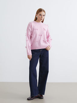 Bisiklet Yaka Fiyonklu Kad?n Triko Kazak