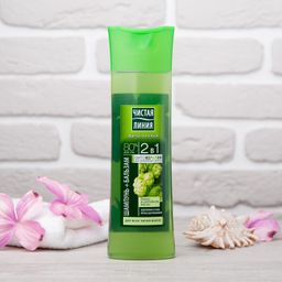 Шампунь и бальзам для волос Чистая линия 2 в 1 Фитокератин, с хмелем и репейным маслом, 400 мл