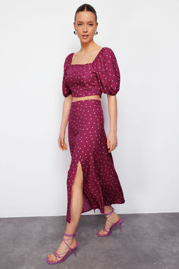 Murdum Y?rtmacl? Midi Viskon Dokuma Puantiyeli Bluz-Etek Tak?m TWOSS20AU0097