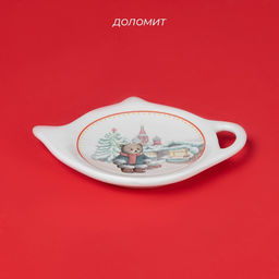 Подставка под чайный пакетик новогодняя Доляна Московский мишка, керамика, 12?9,5 см, белая фото 3