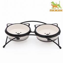 Набор мисок керамических на подставке, 2250 мл - 135 см, белые - Пижон фото 2