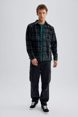 Флисовая рубашка обычного кроя с длинным рукавом в клетку - Defacto фото 2