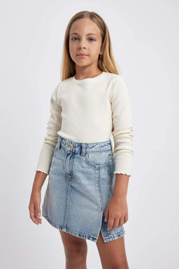 Футболка на бретельках в рубчик с длинными рукавами и круглым вырезом для девочек - Defacto фото 3