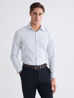 Slim Fit ?izgili Gabardin Erkek G?mlek