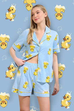Trendyolmilla Mavi %100 Pamuklu Ordek Desenli Biyeli Sortlu Orme Pijama Tak?m? THMSS25PT00300  фото 13