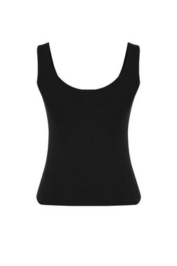 Siyah Fitted/Vucuda Oturan Havuz Yaka Fitilli Esnek Orme Atlet TWOSS22AL0042