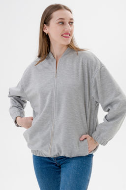 Бомбер из коттон фита серый меланж макси - Амадэль фото 10