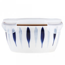 Травы Салатник-контейнер фарфоровый 640мл, д14,8х6,9см, круглый, с деколью, отводка, пластмассовая крышка, герметичная, с клипсами, с силиконовым уплотнителем (Китай) - Домашняя мода фото 5