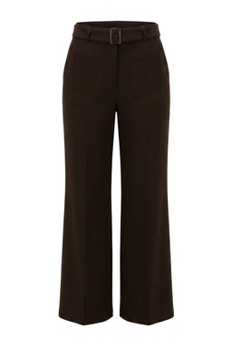 Kahverengi Cep ve Kemer Detayl_ Wide Leg/Geni_ Pa_a Kuma_ Pantolon TWOAW27PL00065