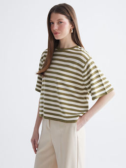 Bisiklet Yaka ?izgili Kad?n Triko Kazak