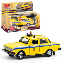 Машина металл ретро-модель Милиция,12,5см,св-зв, перед. дв.,инер.,желтый, кор.
