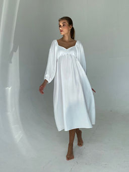 6614 Платье-миди с пышными рукавами белое