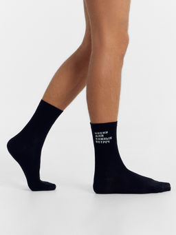 Цена за 5 пар!  Носки мужские черные с рисунком в виде надписи "Носки для..."