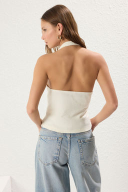 TRENDYOLMILLA Ekru Slim Tuvit Kumas Cicek Dugme Aksesuarl? Crop Orme Yelek TWOSS25YE00081  фото 5