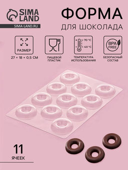Цена за 20 шт. Форма для конфет и шоколада Пончик, 27?18 см, 11 ячеек, прозрачная