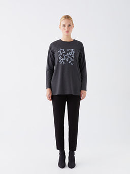 Bisiklet Yaka Nak??l? Uzun Kollu Kad?n Bluz