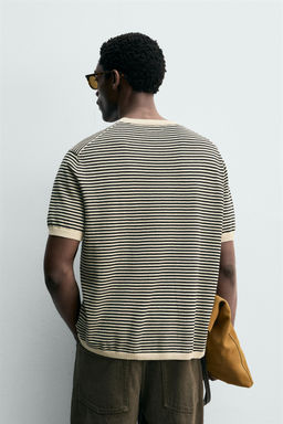 CAMISETA PUNTO ALGOD?N - LINO RAYAS / Crudo / Negro - Zara фото 3