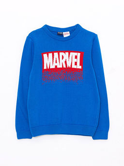 Bisiklet Yaka Marvel Desenli Uzun Kollu Erkek ?ocuk Triko Kazak