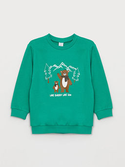 Bisiklet Yaka Uzun Kollu Bask?l? Erkek Bebek Sweatshirt