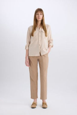 Slim Fit Dar Kesim Cepli Yuksek Bel K?sa Paca Basic Duz Pantolon