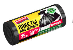 Avikomp Пакеты для мусора, 35л*30шт, Прочные, в рулоне (черные), ПСД, 13мкм