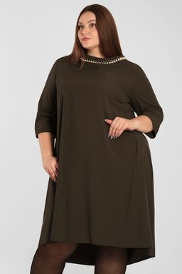 Платье свободное нарядное с жемчугом - Almond фото 2