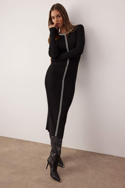 Siyah Renk Bloklu Midi Triko Uzun Elbise TWOAW26EL00149 - Trendyolmilla фото 2