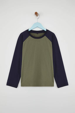 Lacivert-Yesil-Ekru 3lu Erkek Cocuk 100% Pamuk Duz Regular Orme T-Shirt TKDAW26TS00002 - Trendyolmilla фото 6