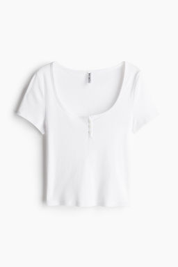 Camiseta con escote en U y tapeta de botones - H&m фото 2