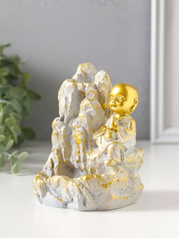 Подставка для благовоний "Хотей на скале" стелющийся дым, беж с патиной 9,5х7х12,5 см