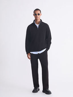 Fermuarl? Dik Yaka Erkek Kal?n Sweatshirt