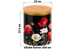 Банка д/хранения 650 мл 10*10*12,5 см Маки на черном с дерев. крышкой с силик.упл. NEW BONE CHINA - Elan gallery фото 2