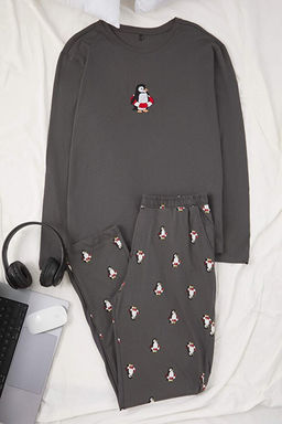 Antrasit Regular Penguen Nak__l_ _rme Pijama Tak_m_ TMNAW23PT00157