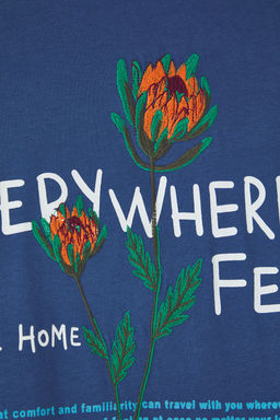 TRENDYOL MAN Indigo Buyuk Beden Oversize/Genis Kesim Cicek Nak?sl? %100 Pamuk T-Shirt TMNSS25BF00024 - Trendyolmilla фото 5