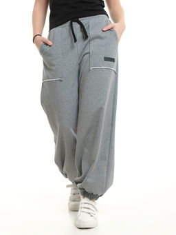 Брюки для девочки с карманами 22-0066 темно-серый меланж