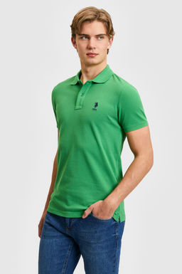 Erkek Slim Fit Polo Yaka Ye_il Basic Ti__rt