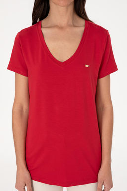 Kad_n K_rm_z_ Modal Kar___ml_ V Yaka Basic Ti__rt Sepette S_rpriz _ndirim - U.s. polo assn фото 6