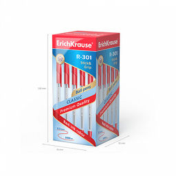 Цена за 50 шт. Ручка шариковая ErichKrause R-301 Stick&Grip Classic 1.0, цвет чернил красный (в коробке по 50 шт.)