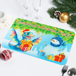 Цена за 3 шт. Салфетка новогодняя на стол Счастья в Новом Году! 2024 год, символ года, снеговик - Дарим красиво фото 2