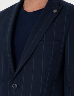 Lacivert Extra Slim Fit _izgili Tak_m Elbise